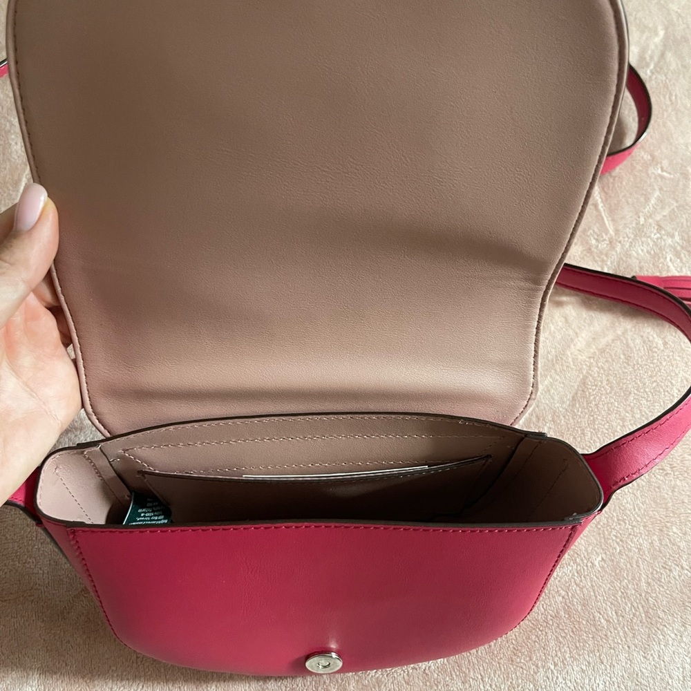Ralph Lauren Womens Leather Dark Pink Boho Shoulder Crossbody Bag New - Picture 4 of 6